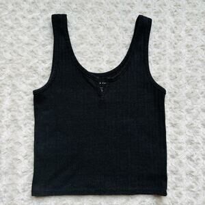 American Eagle Outfitters Womens Black Cotton Blend Cropped Ribbed Tank Top XS